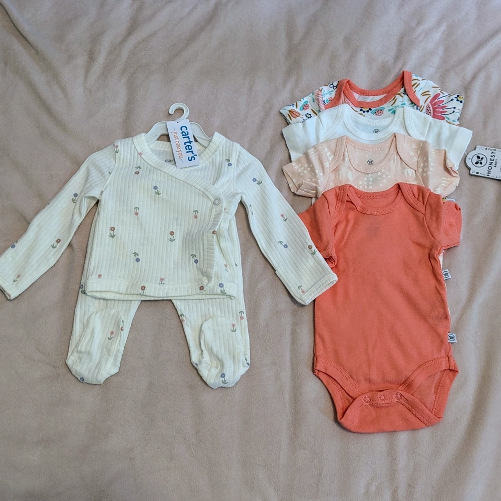Girls Newborn Carter's Outfit and Organic Honest Onesies